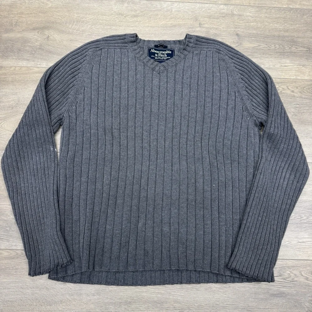 VTG Y2K Abercrombie & Fitch Grey Muscle Fit Knit Sweater Men's Sz XL Thick Heavy